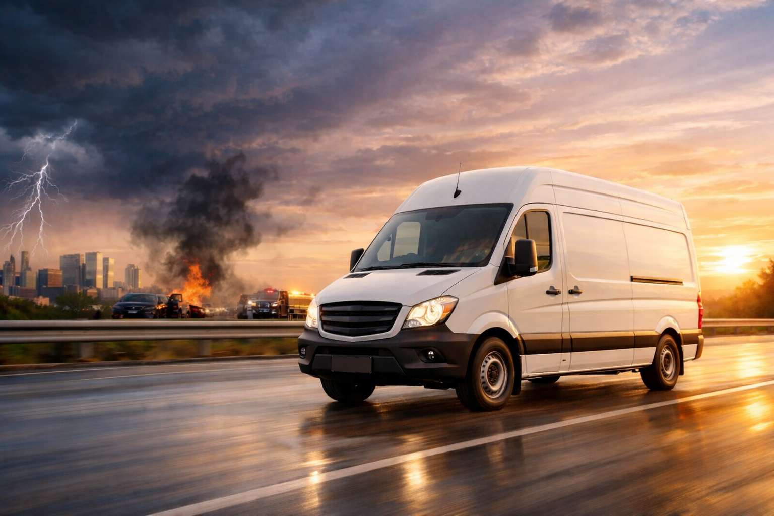 Commercial delivery van on the road